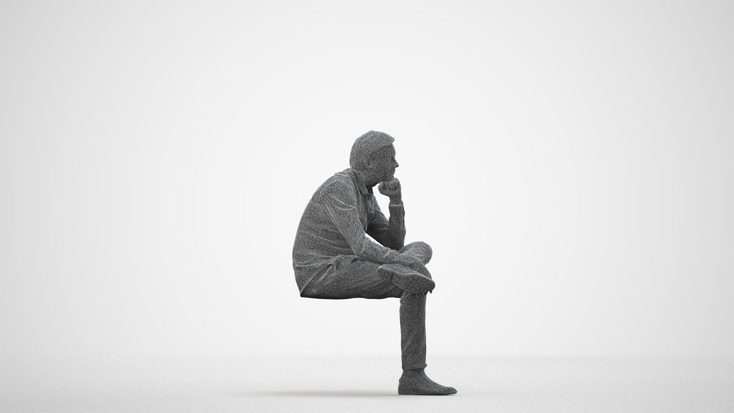 3D scanned man business, photorealistic archviz people for Enscape and SketchUp, wireframe side view