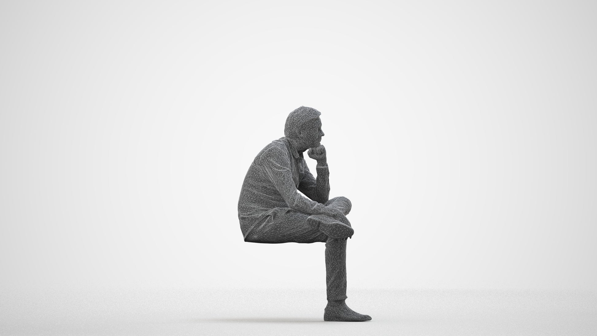 3D scanned man business, photorealistic archviz people for Enscape and SketchUp, wireframe side view