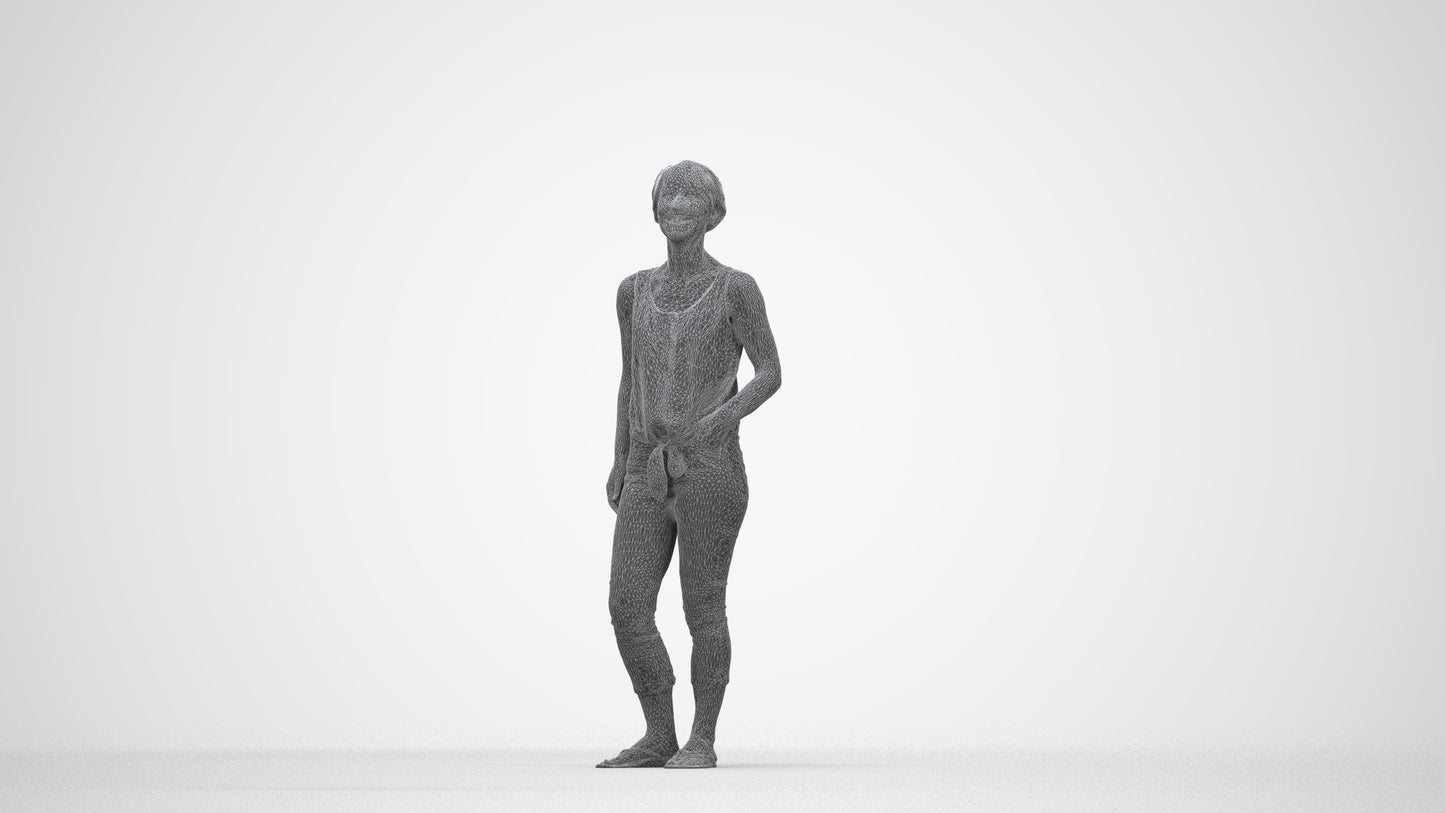 realistic 3D people senior woman standing, render-ready for V-Ray and Corona, FBX OBJ, wireframe back view