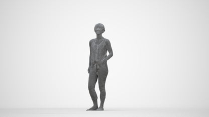 realistic 3D people senior woman standing, render-ready for V-Ray and Corona, FBX OBJ, wireframe back view