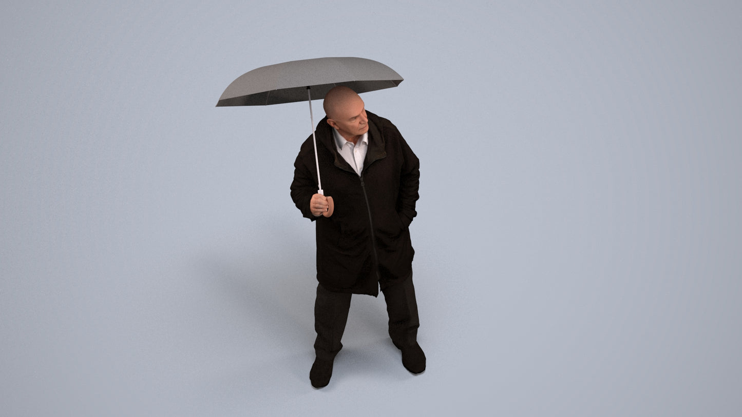 3D people model senior man business standing, scanned human for 3ds Max rendering, back view render