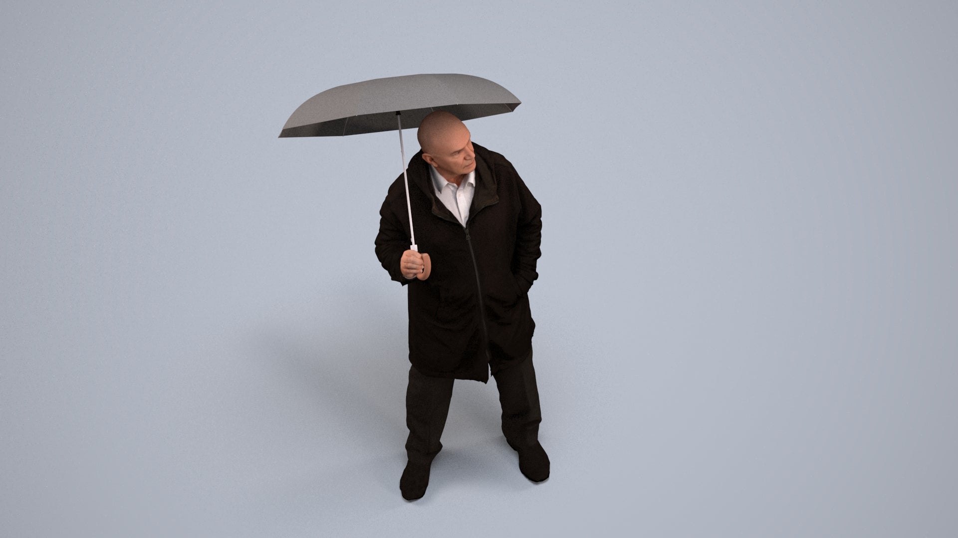 3D people model senior man business standing, scanned human for 3ds Max rendering, back view render