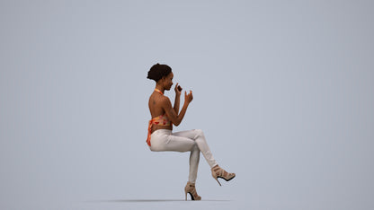 3D scanned woman sitting casual, photorealistic archviz people for Enscape and SketchUp, side view render