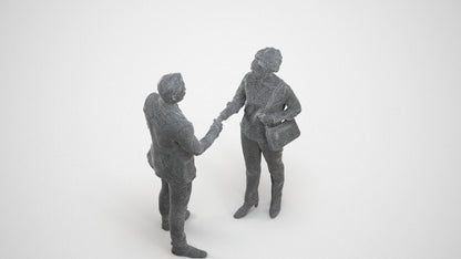 3D human model woman casual business, photogrammetry scanned person for archviz, wireframe three-quarter view