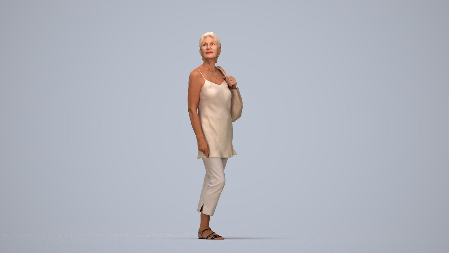 3D scanned senior woman standing casual, photorealistic archviz people for Enscape and SketchUp, top-down view render
