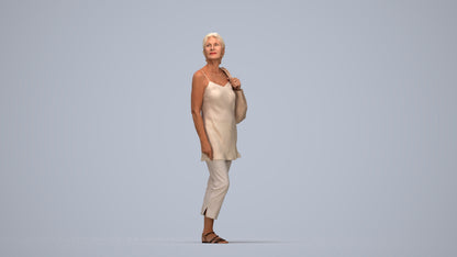 3D scanned senior woman standing casual, photorealistic archviz people for Enscape and SketchUp, top-down view render