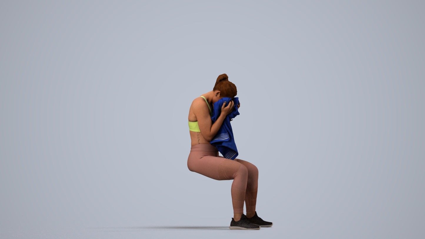 3D human model woman casual sport, photogrammetry scanned person for archviz, side view render