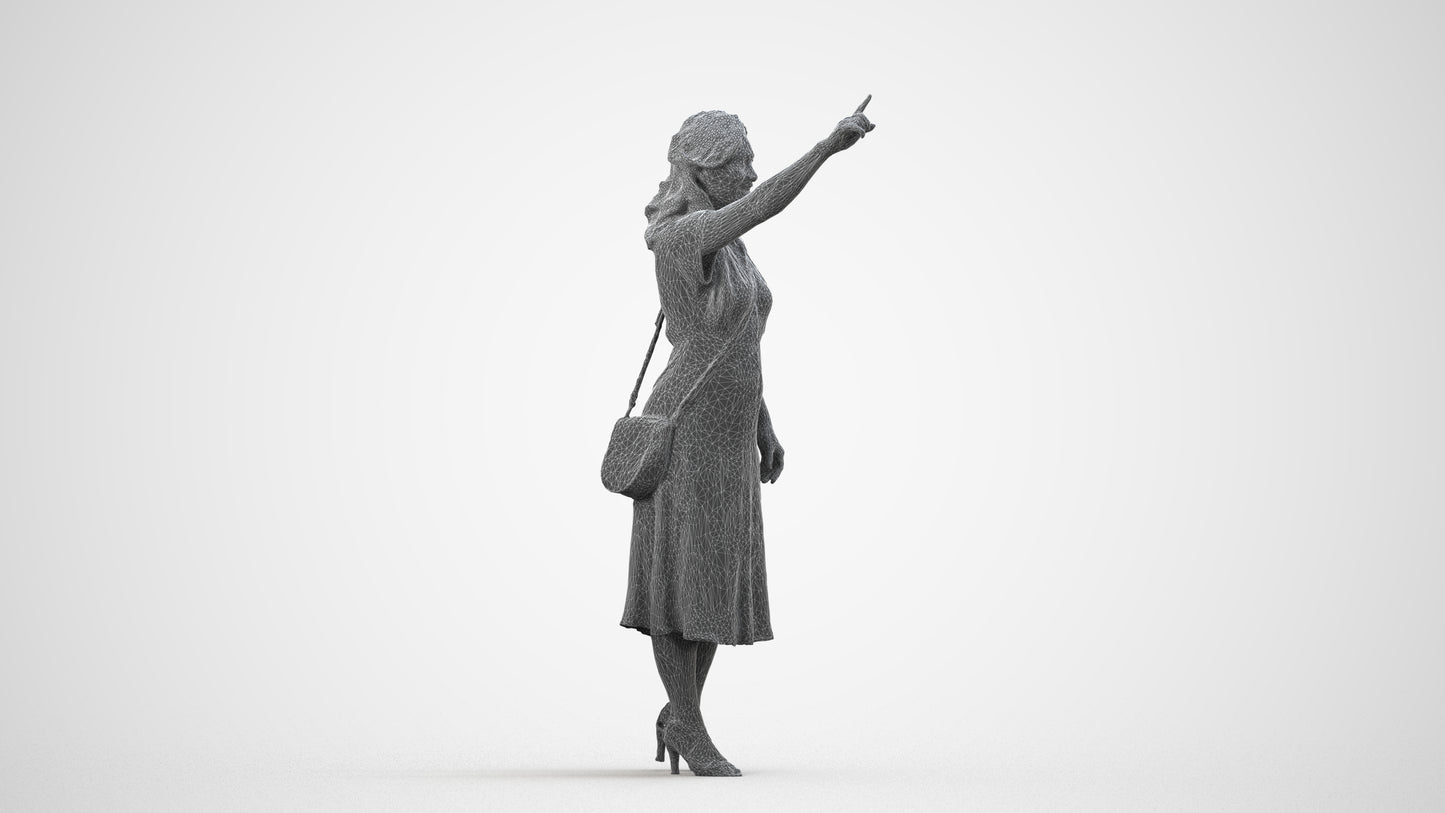 photogrammetry 3D woman casual standing, realistic human model archviz FBX, wireframe side view