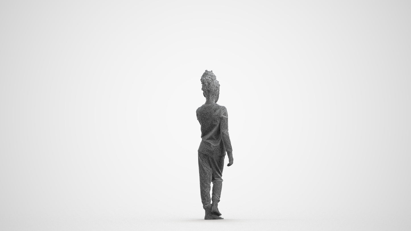 scanned 3D girl kids, photogrammetry people for Enscape and V-Ray, wireframe front view
