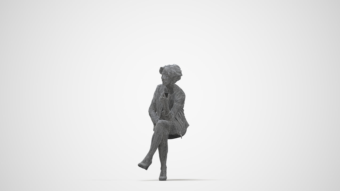 realistic 3D human woman business sitting, archviz people FBX OBJ for Blender, wireframe back view