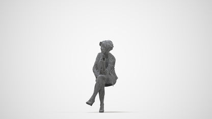 realistic 3D human woman business sitting, archviz people FBX OBJ for Blender, wireframe back view
