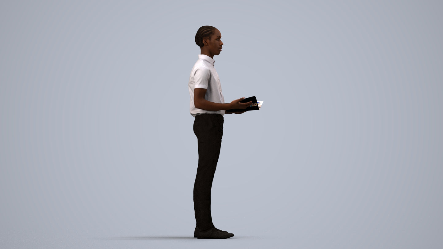 realistic 3D boy hospitality, scanned archviz people for Blender and 3ds Max, side view render