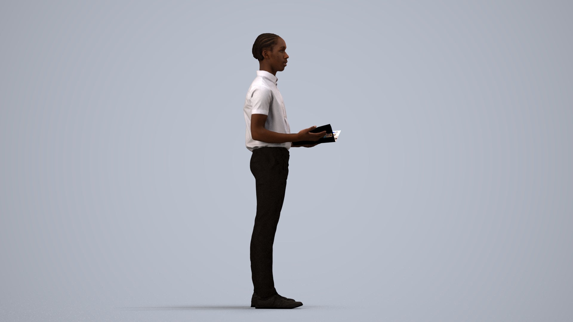 realistic 3D boy hospitality, scanned archviz people for Blender and 3ds Max, side view render