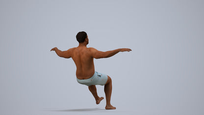 3D human model man pool, photogrammetry scanned person for archviz, side view render