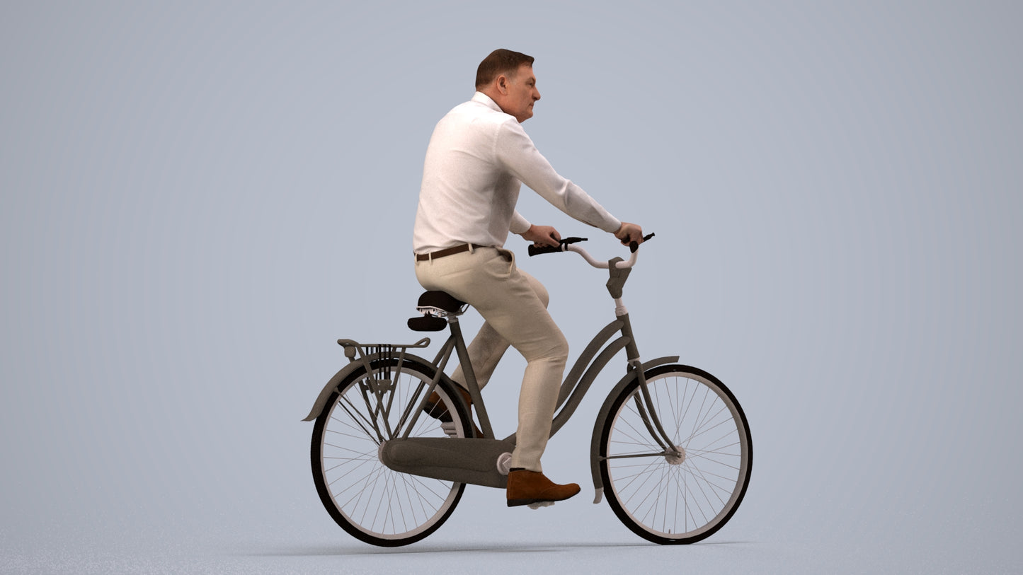 realistic 3D people man casual cycling, render-ready for V-Ray and Corona, FBX OBJ, side view render