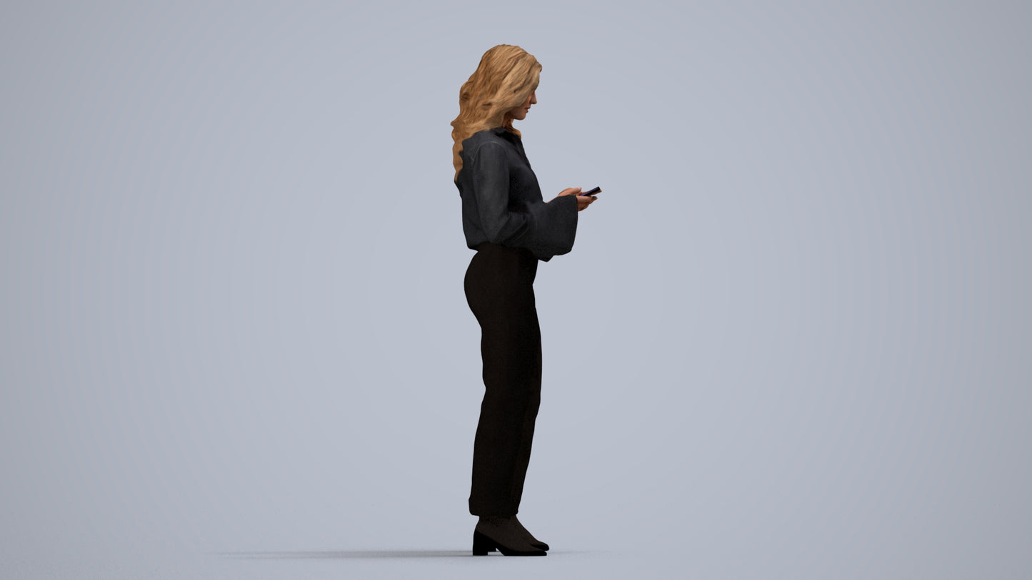 scanned 3D woman business standing, photogrammetry people for Enscape and V-Ray, side view render