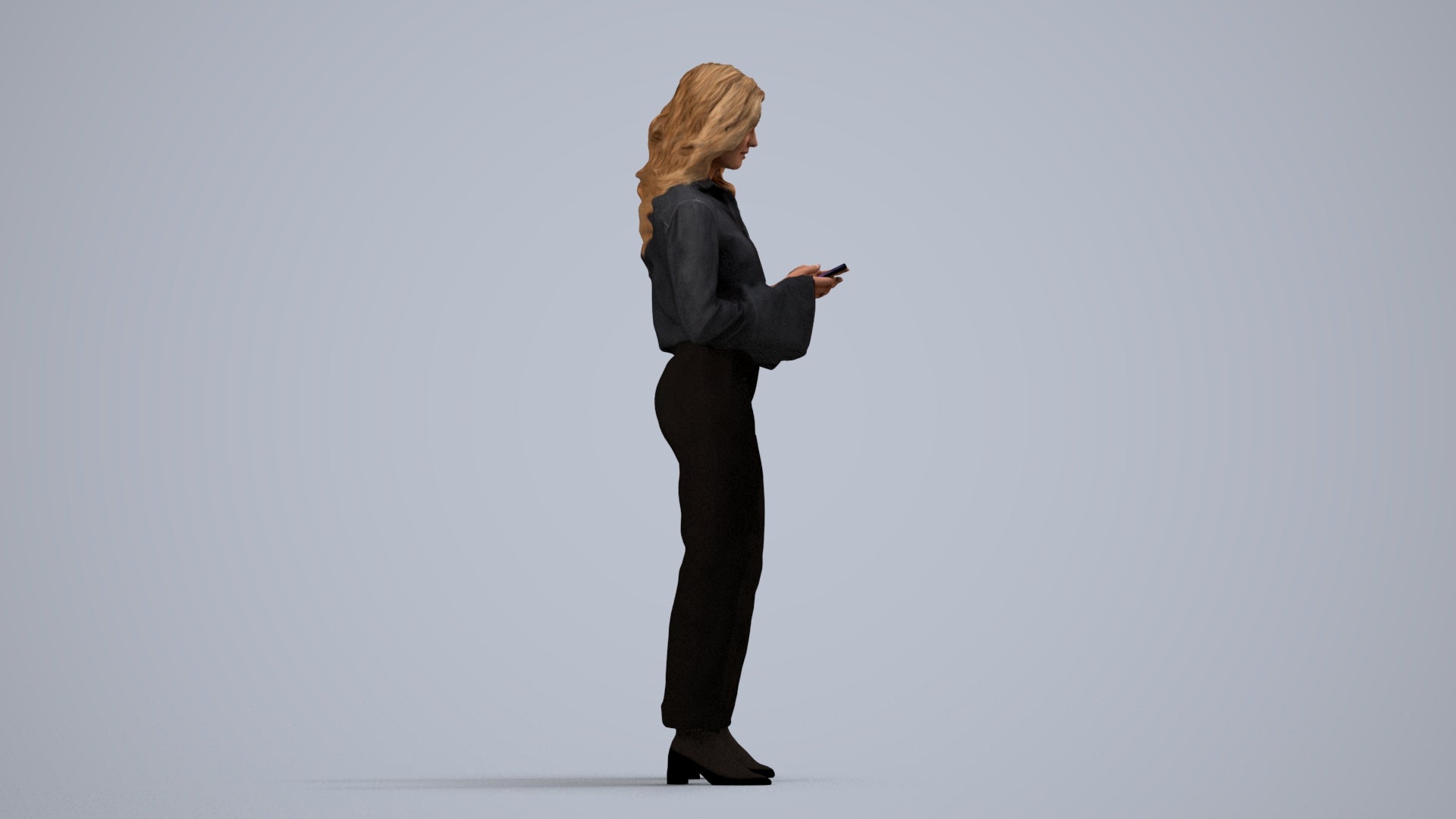 scanned 3D woman business standing, photogrammetry people for Enscape and V-Ray, side view render