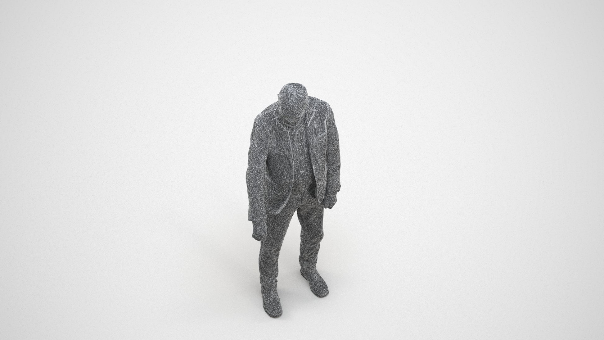 photogrammetry 3D senior man casual standing, realistic human model archviz FBX, wireframe three-quarter view