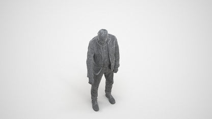 photogrammetry 3D senior man casual standing, realistic human model archviz FBX, wireframe three-quarter view