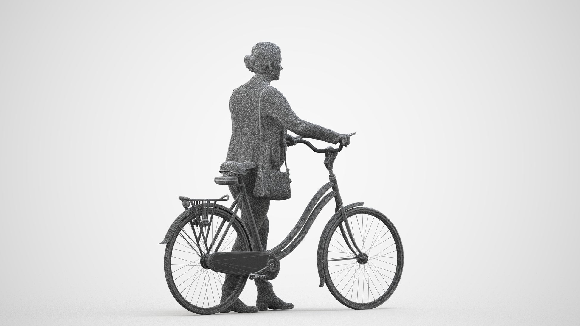scanned 3D woman business cycling, photogrammetry people for Enscape and V-Ray, wireframe side view