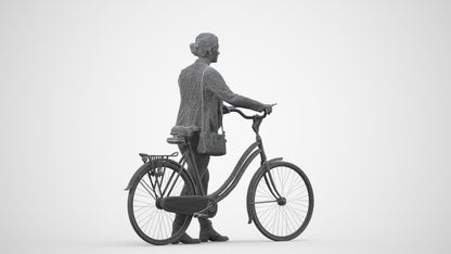 scanned 3D woman business cycling, photogrammetry people for Enscape and V-Ray, wireframe side view