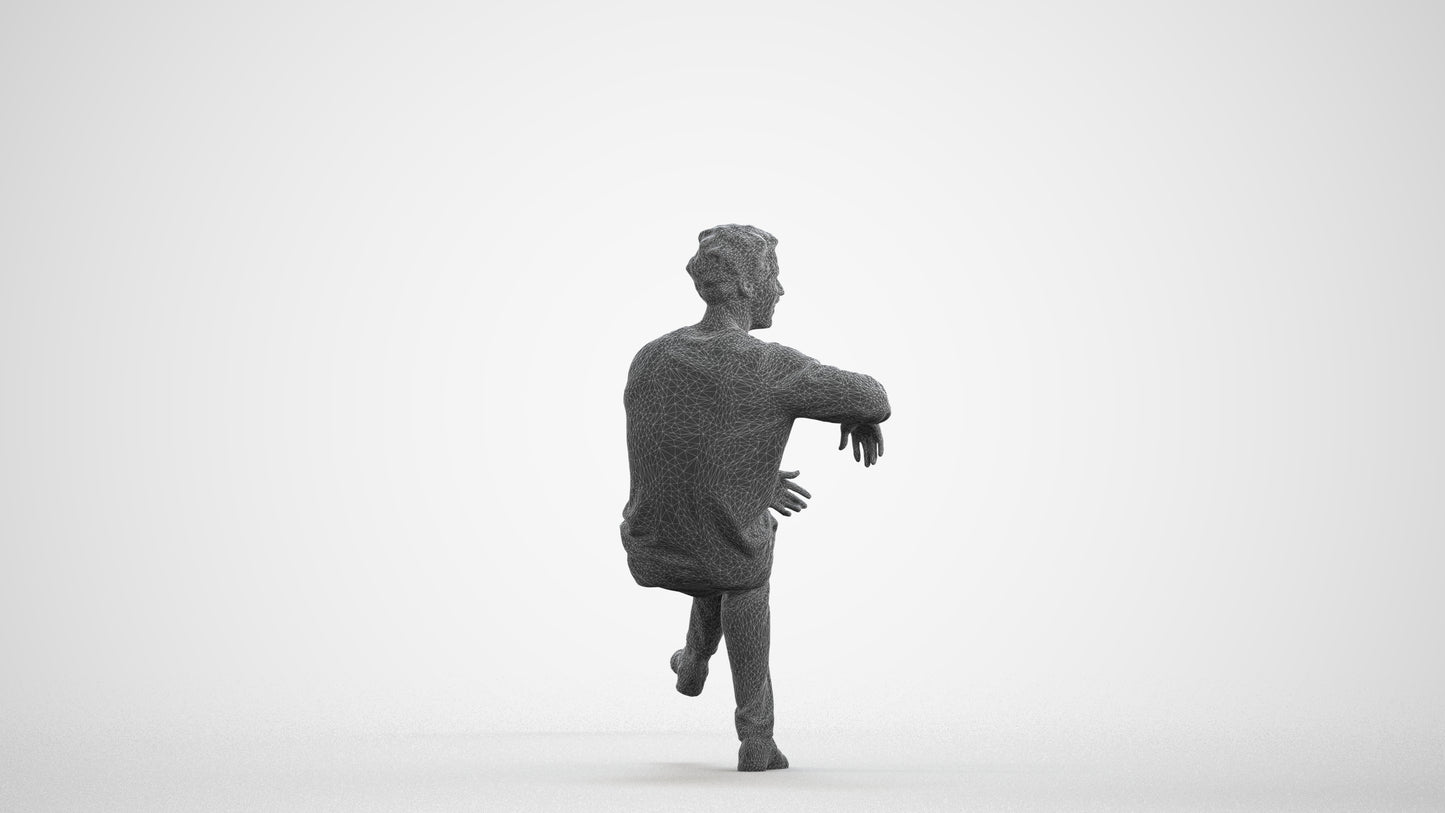 scanned 3D man casual sitting, photogrammetry people for Enscape and V-Ray, wireframe front view