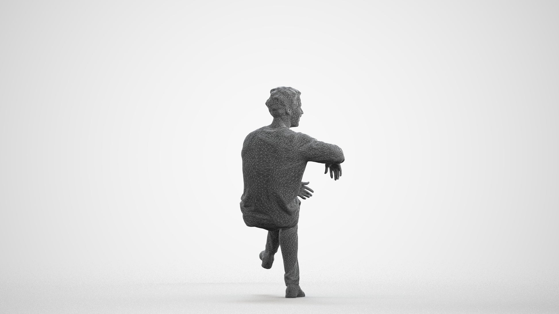 scanned 3D man casual sitting, photogrammetry people for Enscape and V-Ray, wireframe front view
