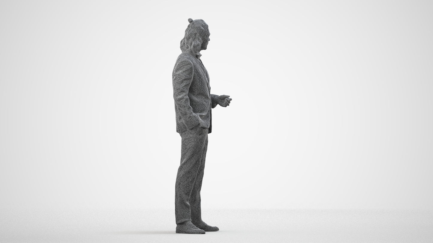 3D human model man formal formalaffairs, photogrammetry scanned person for archviz, wireframe side view