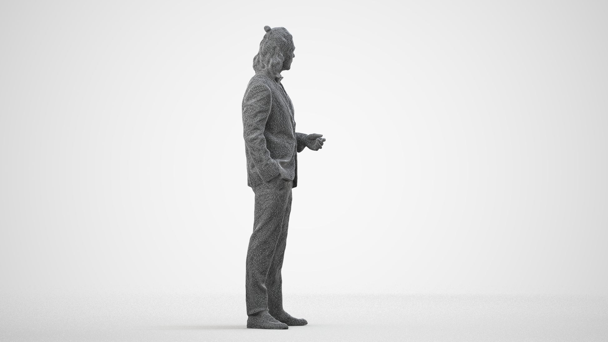 3D human model man formal formalaffairs, photogrammetry scanned person for archviz, wireframe side view