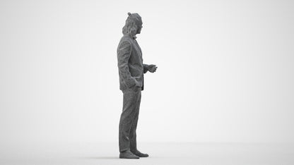 3D human model man formal formalaffairs, photogrammetry scanned person for archviz, wireframe side view