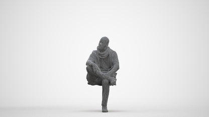 3D people model man casual sitting, scanned human for 3ds Max rendering, three-quarter front view render