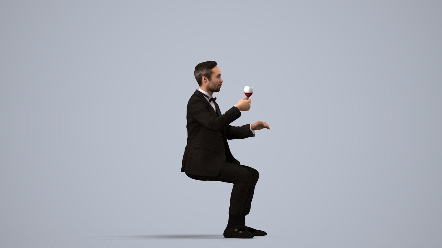 realistic 3D human man formal formalaffairs, archviz people FBX OBJ for Blender, side view render