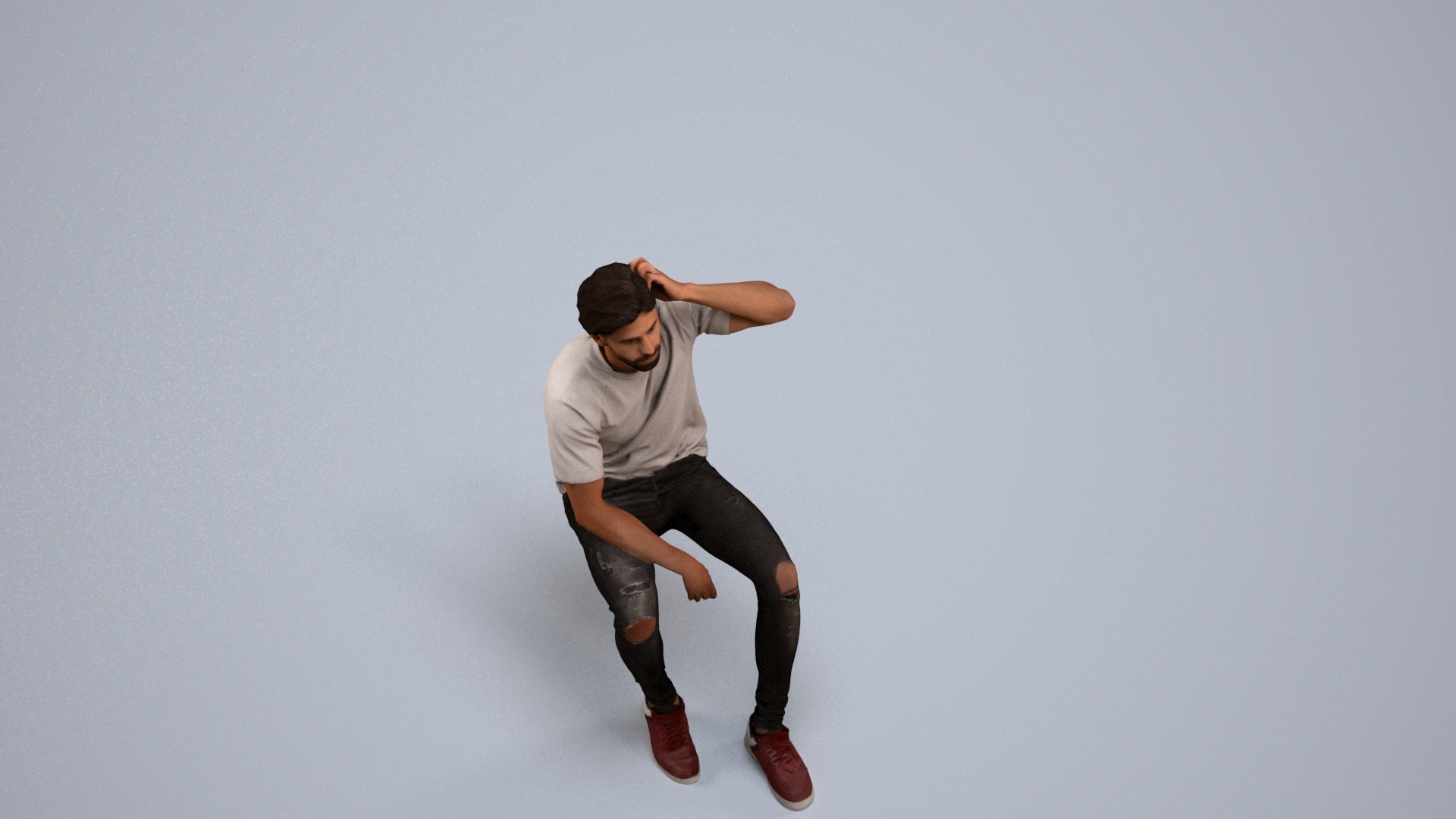 realistic 3D man casual sitting, scanned archviz people for Blender and 3ds Max, back view render