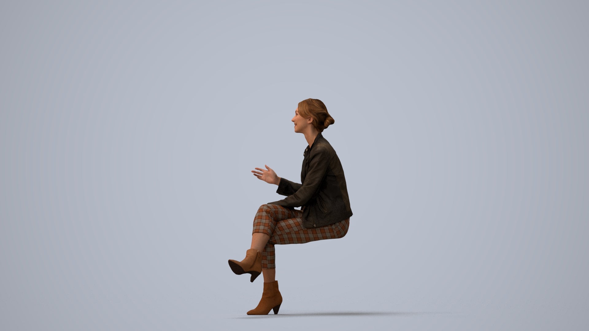 3D people model woman business sitting, scanned human for 3ds Max rendering, three-quarter view render