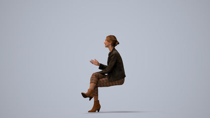 3D people model woman business sitting, scanned human for 3ds Max rendering, three-quarter view render