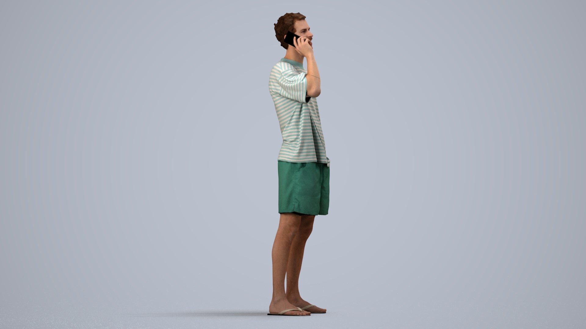 3D human model man casual standing, photogrammetry scanned person for archviz, side view render