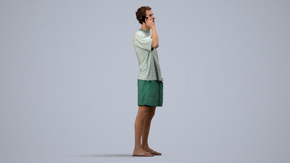 3D human model man casual standing, photogrammetry scanned person for archviz, side view render