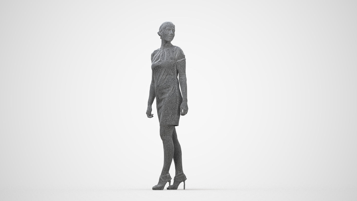 scanned 3D woman business standing, photogrammetry people for Enscape and V-Ray, wireframe back view