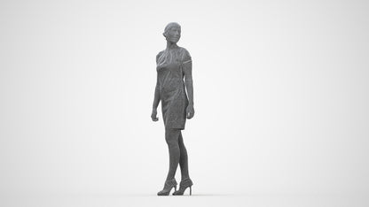 scanned 3D woman business standing, photogrammetry people for Enscape and V-Ray, wireframe back view