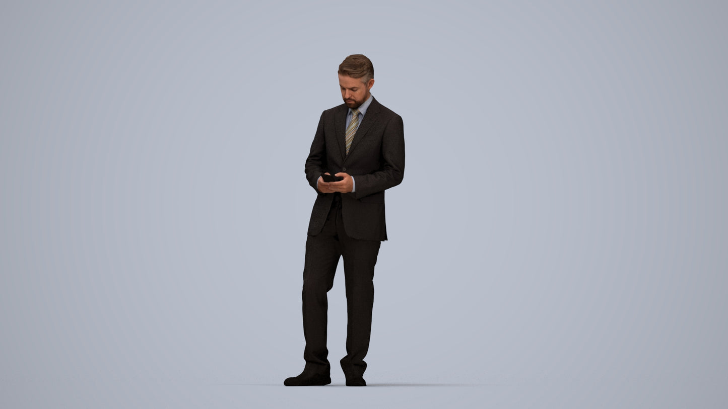 3D people model man business, scanned human for 3ds Max rendering, top-down view render