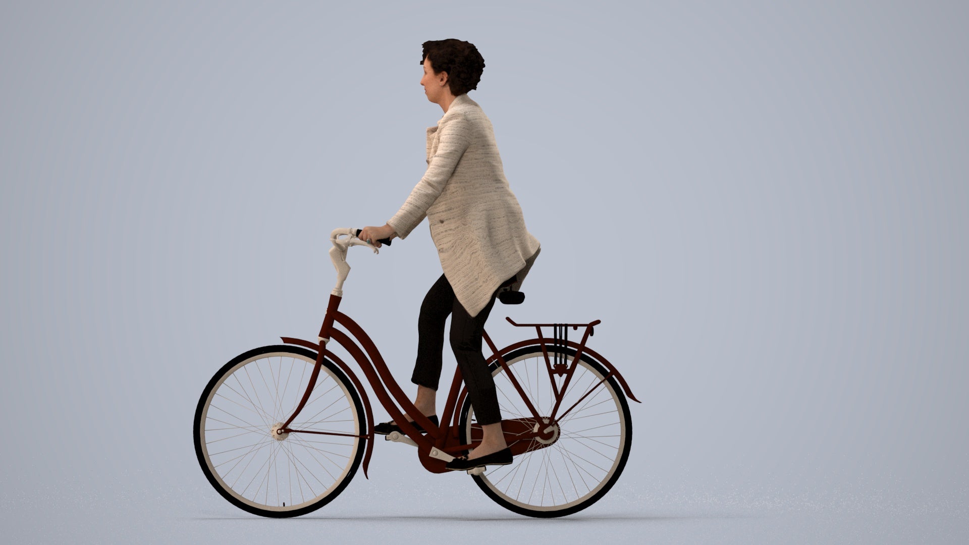 realistic 3D people woman business cycling, render-ready for V-Ray and Corona, FBX OBJ, three-quarter view render