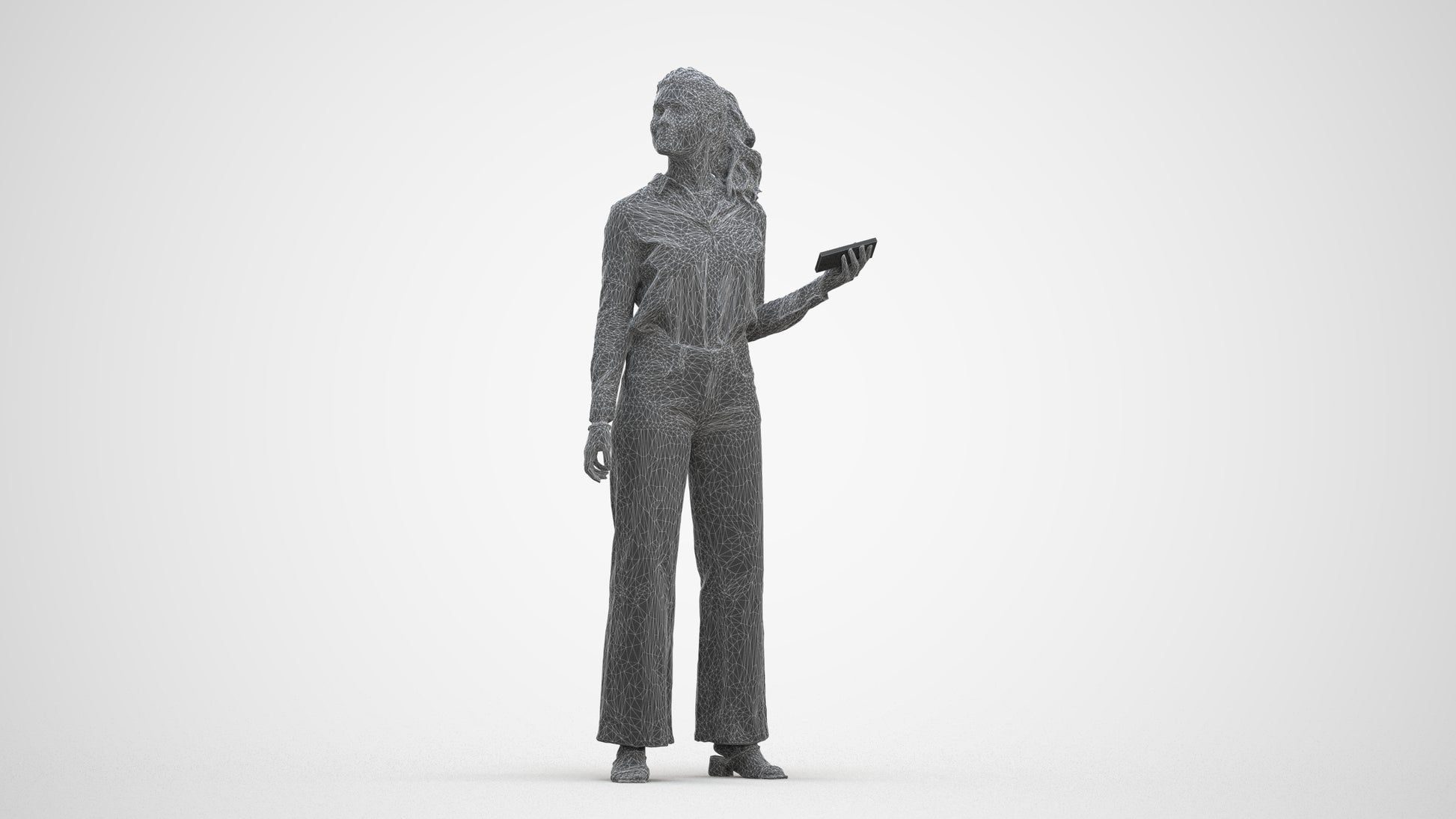 3D scanned woman standing casual, photorealistic archviz people for Enscape and SketchUp, three-quarter front view render