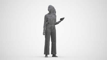 3D scanned woman standing casual, photorealistic archviz people for Enscape and SketchUp, three-quarter front view render
