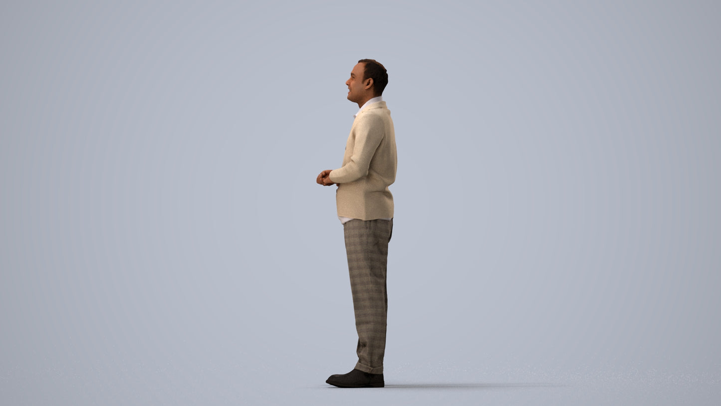 scanned 3D man business standing, photogrammetry people for Enscape and V-Ray, three-quarter view render