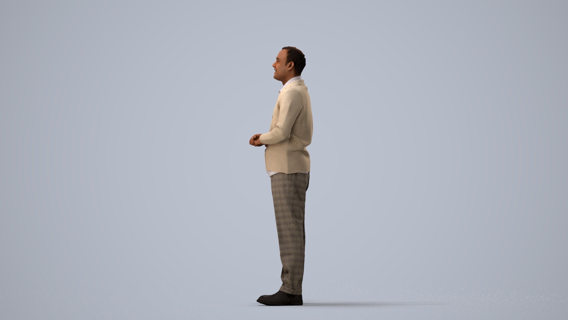 scanned 3D man business standing, photogrammetry people for Enscape and V-Ray, three-quarter view render