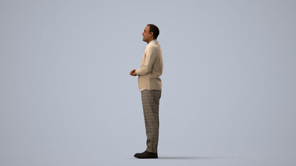 scanned 3D man business standing, photogrammetry people for Enscape and V-Ray, three-quarter view render