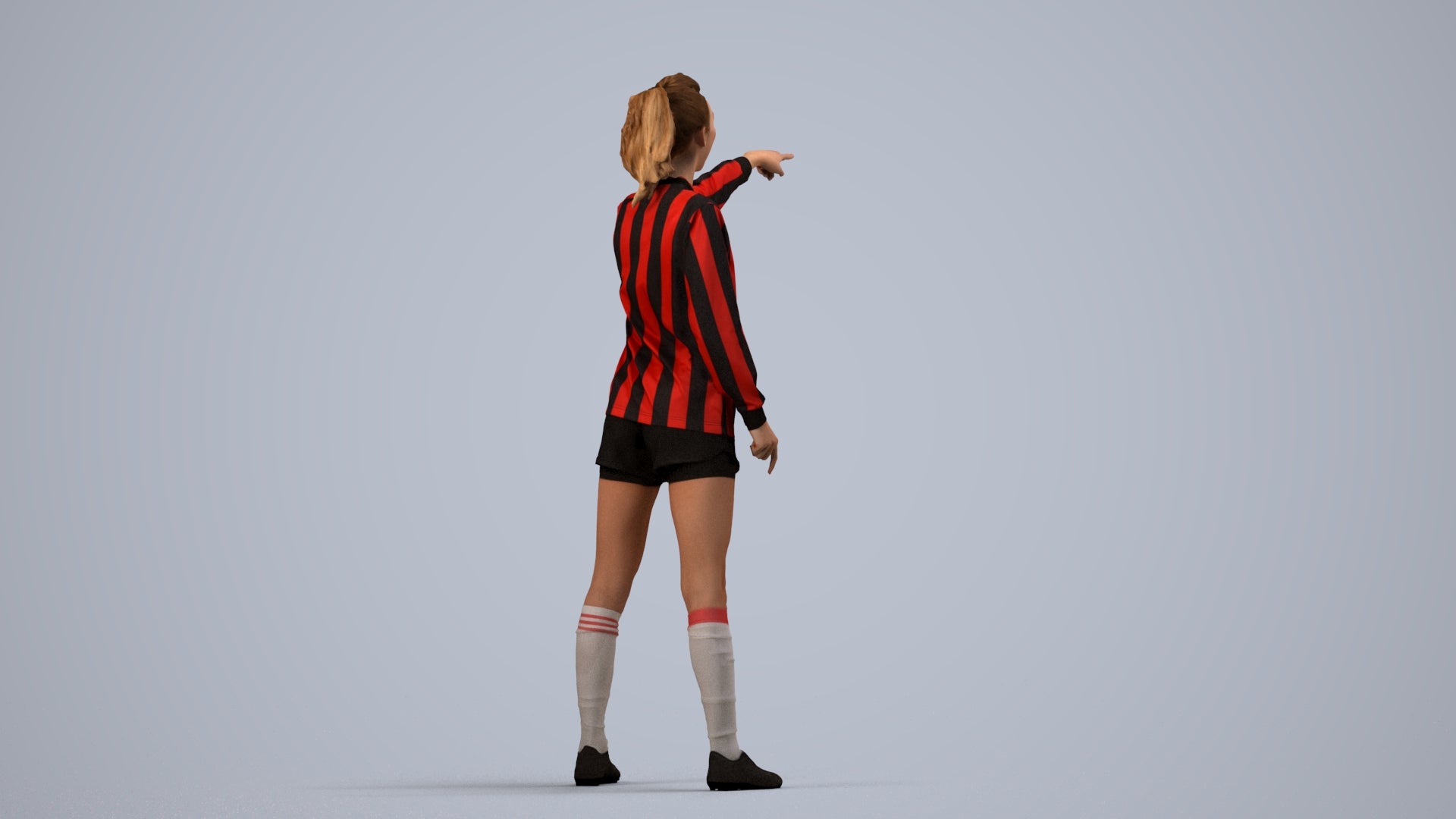 3D human model woman sport, photogrammetry scanned person for archviz, side view render