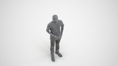 3D scanned man standing casual, photorealistic archviz people for Enscape and SketchUp, wireframe three-quarter view