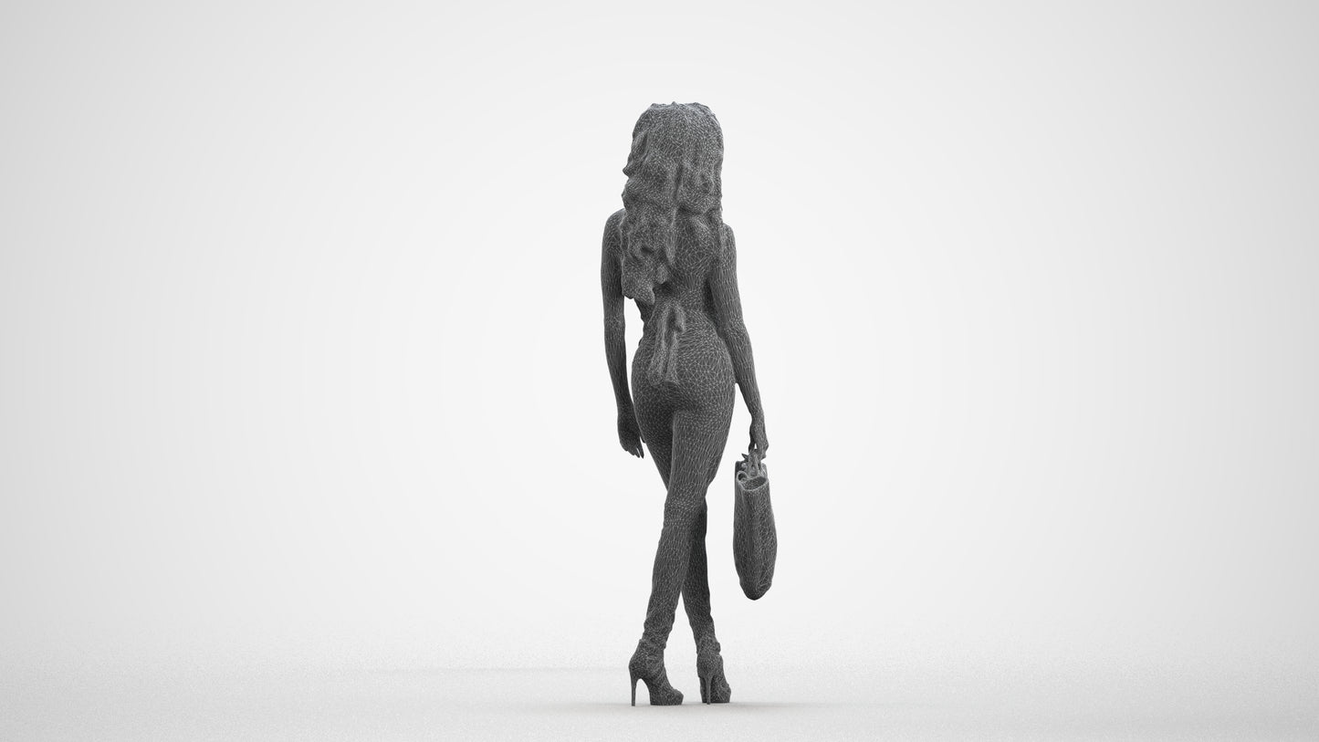 realistic 3D people woman casual walking, render-ready for V-Ray and Corona, FBX OBJ, wireframe front view