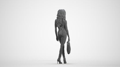 realistic 3D people woman casual walking, render-ready for V-Ray and Corona, FBX OBJ, wireframe front view
